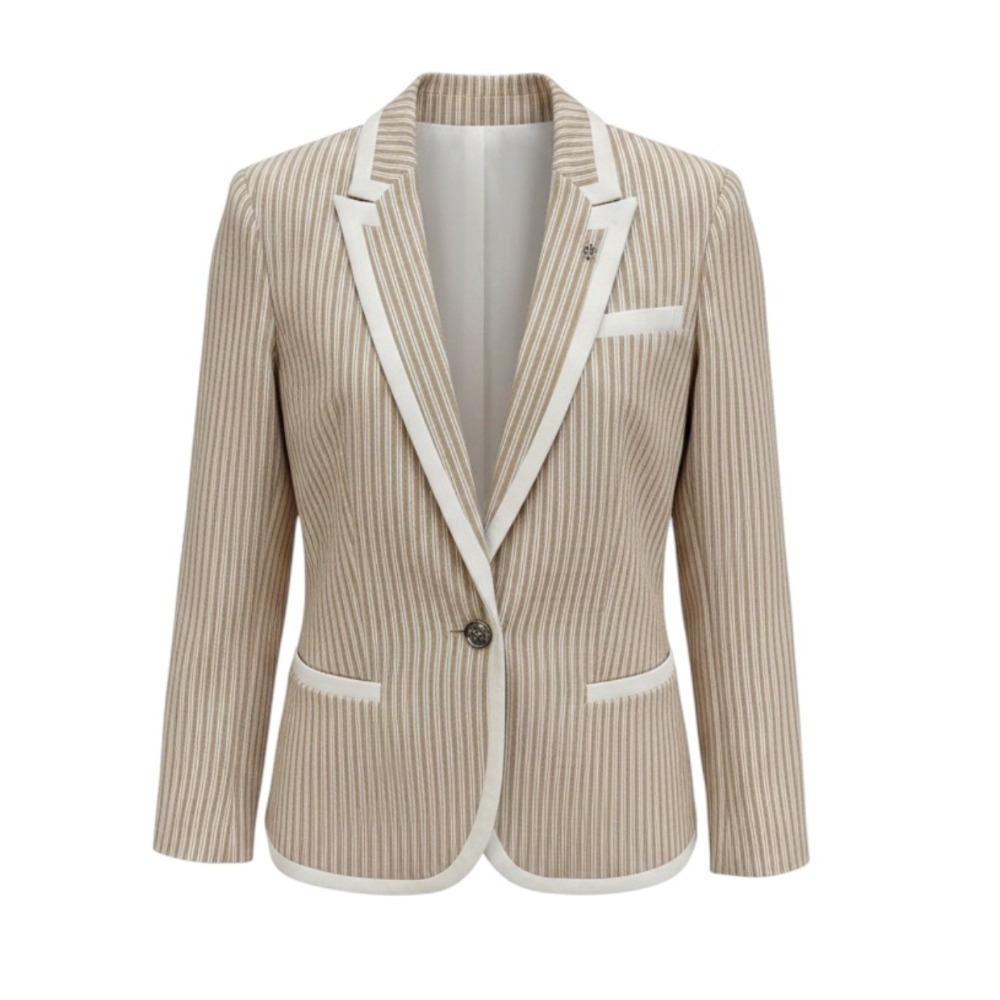 Tommy Hilfiger Womens Tan White Striped Blazer Elbow Patches Size 8 - Picture 2 of 9